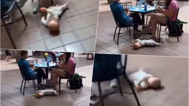  Pamje shokuese nga qendra tregtare, prindërit në karrige – e foshnja e shtrirë në dysheme