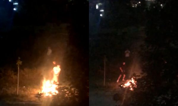  VIDEO/ Disa të rinj ndezin zjarrin në  lagjen Ulpiana, pastaj se kanë idenë si ta fikin