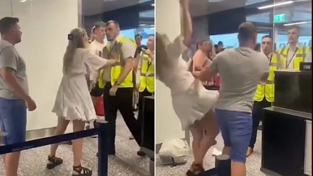  Kaos në aeroport/ Burrin nuk e ‘mbajnë nervat’, rrah të dashurën dhe stafin (VIDEO)